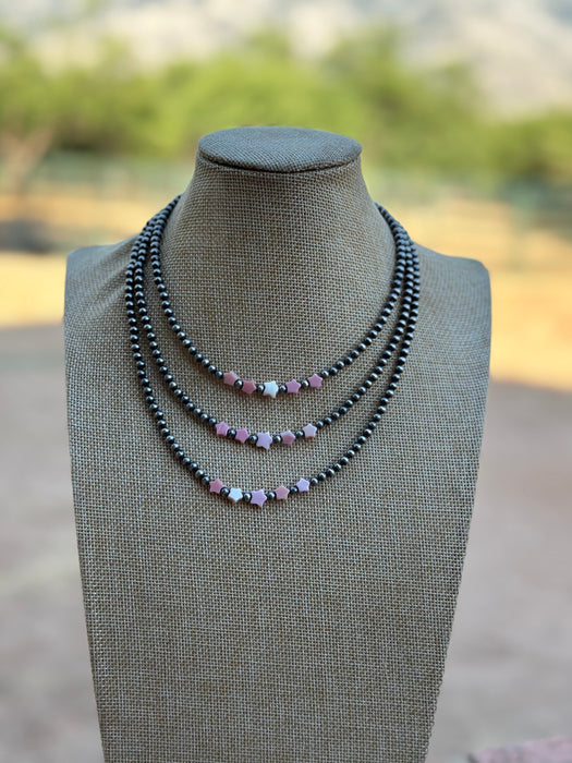 Sterling Silver & Queen Pink Conch Beaded Star Necklace