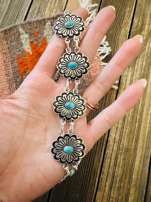 Handmade Sterling Silver & Turquoise Flower Necklace Set