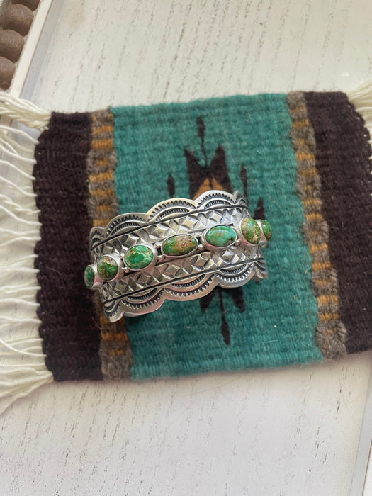 Navajo Sterling Sonoran Turquoise Bracelet Cuff Signed B Shorty
