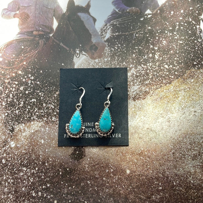 Beautiful Navajo Sterling Silver Turquoise Tear Drop Dangle Earrings