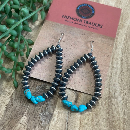 Navajo Pearl Style Sterling Silver Turquoise Beaded Dangle Hoop Earrings - Culture Kraze Marketplace.com