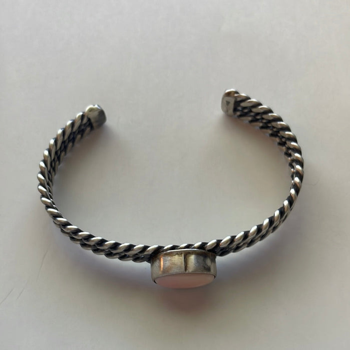 Navajo Pink Conch & Sterling Silver Adjustable Oval Cuff Bracelet