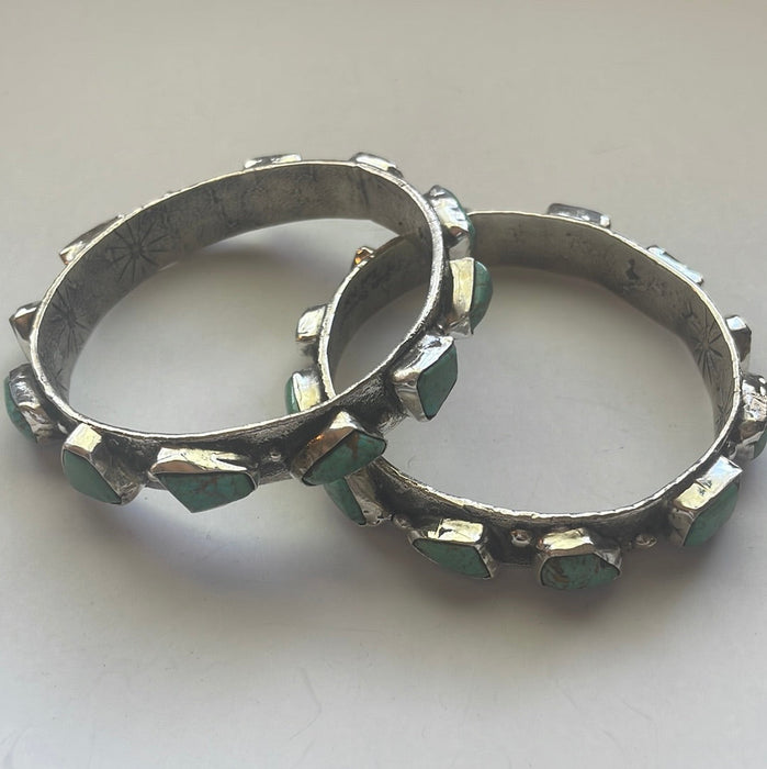 Zuni Turquoise Sterling Silver Bangle Bracelet By Jude Candeleria