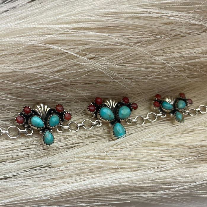 “The Prickly Bracelet” Handmade Sterling Silver, Turquoise & Coral Cactus Bracelet