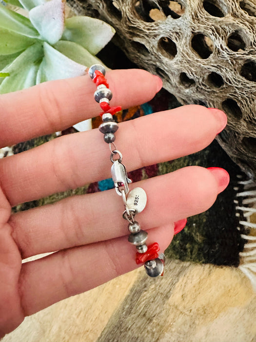 Navajo Coral & Sterling Silver Beaded Bracelet
