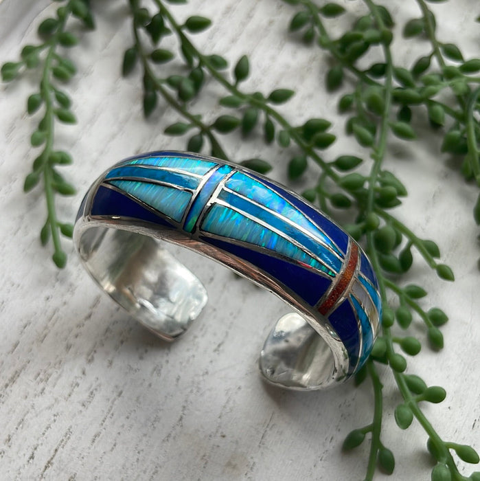 “The Fire Opal Cuff” Sterling Silver Fire Multi Stone Opal Cuff Bracelet