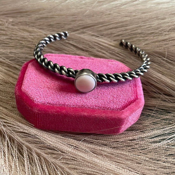 Navajo Circle Pink Conch & Sterling Silver Adjustable Cuff Bracelet