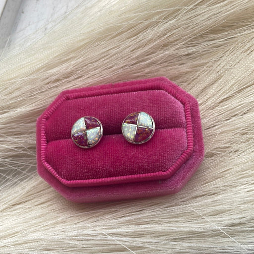 Navajo White & Pink Opal Inlay & Sterling Silver Stud Earrings - Culture Kraze Marketplace.com
