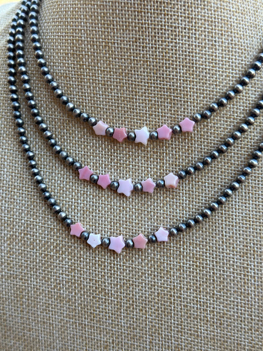 Sterling Silver & Queen Pink Conch Beaded Star Necklace