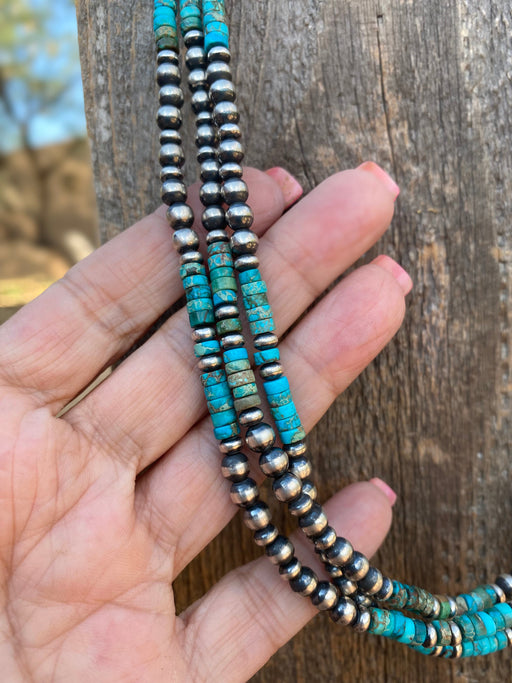Navajo 3 Strand Kingman Turquoise & Sterling Beaded 18 inches - Culture Kraze Marketplace.com