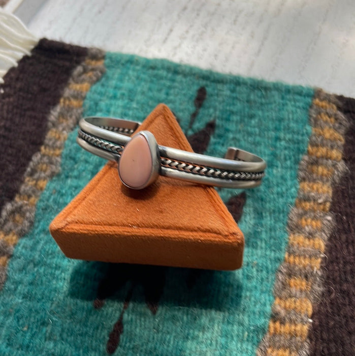 Navajo Tear Drop Pink Conch & Sterling Silver Cuff Bracelet