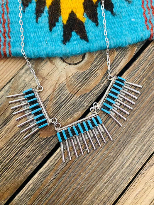 Zuni Sterling Silver & Turquoise Needlepoint Necklace Set - Culture Kraze Marketplace.com