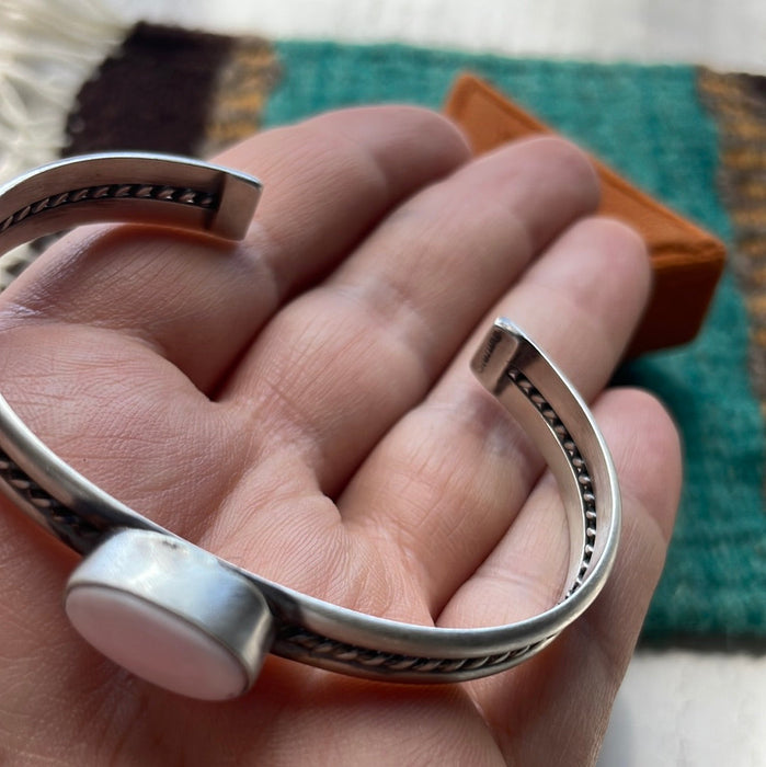 Navajo Oval Pink Conch & Sterling Silver Cuff Bracelet