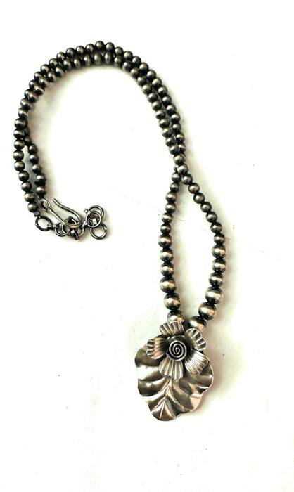 Handmade Turquoise & Sterling Silver Beaded Flower Necklace - Culture Kraze Marketplace.com