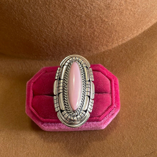 Beautiful Navajo Pink Conch And Sterling Silver Adjustable Oval Ring Signed - Culture Kraze Marketplace.com