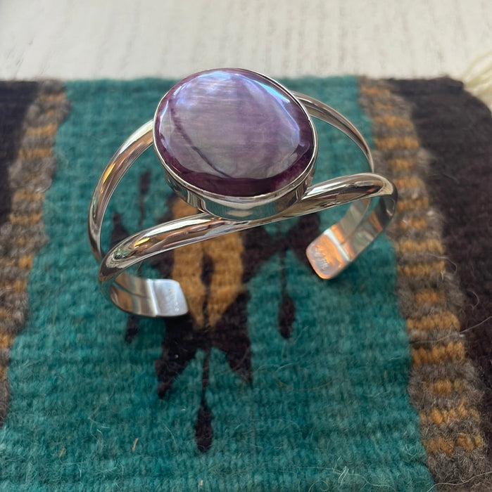 Navajo Sterling Silver & Purple Spiny Cuff Bracelet Signed