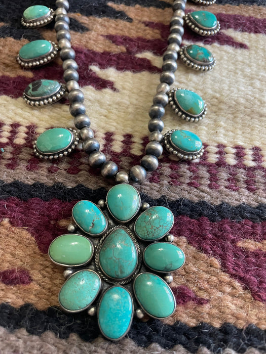 “The Rainstorm” Beautiful Navajo Sterling Silver Turquoise Necklace & Earring Set