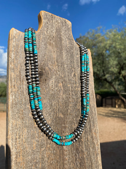 Navajo 3 Strand Kingman Turquoise & Sterling Beaded 18 inches - Culture Kraze Marketplace.com