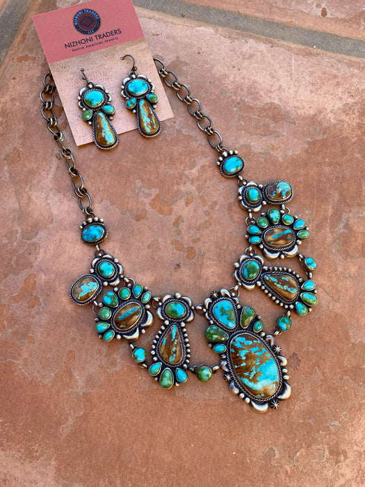 Diane Wyllie Ribbon and Sonoran Turquoise Necklace and Earring Set Signed By The Artist