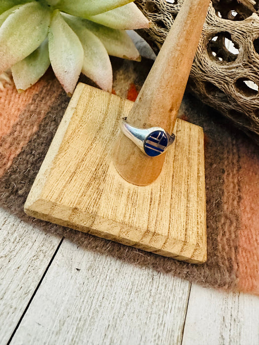 Vintage Navajo Sterling Silver & Lapis Inlay Band Ring Size 8.75 - Culture Kraze Marketplace.com