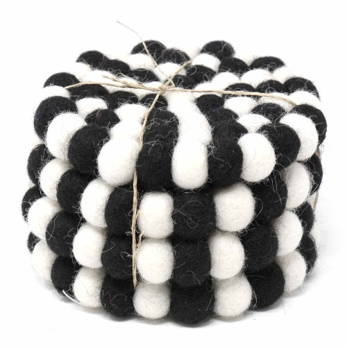 Hand Crafted Black & White Felt Ball Coasters 4-pack - Culture Kraze Marketplace.com