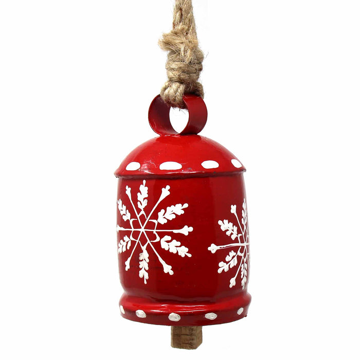 Recycled Rustic Red and White Snowflake Iron Hanging Bell - Culture Kraze Marketplace.com