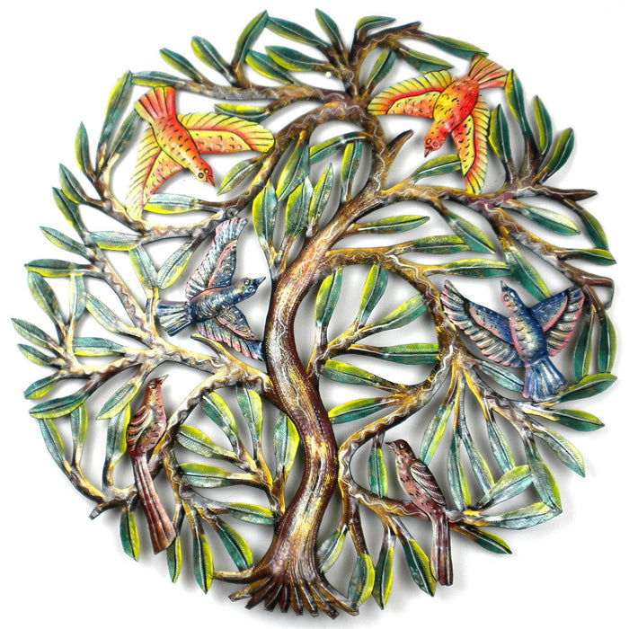 24 inch Painted Tree with Birds Metal Wall Art - Culture Kraze Marketplace.com