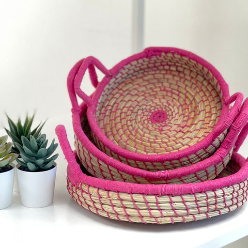Nested Baskets in Natural with Pink Accents, Set of 3 - Culture Kraze Marketplace.com