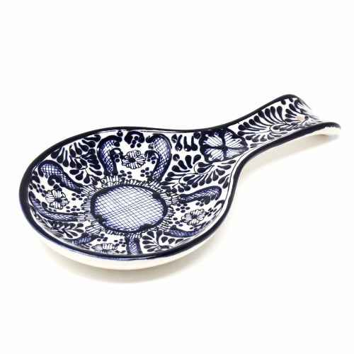 Handmade Pottery Spoon Rest, Blue Flower - Encantada - Culture Kraze Marketplace.com