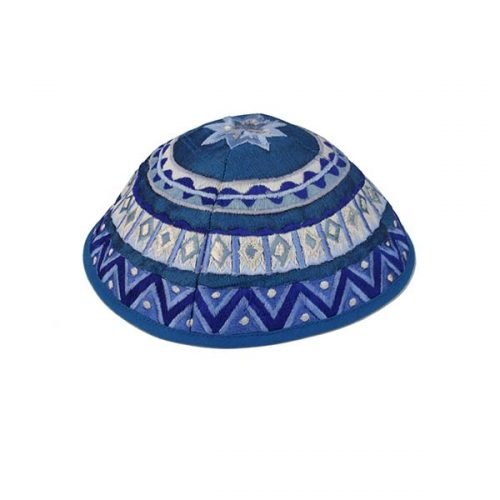 Embroidered Kippah - Geometric Blue Star of David by Emanuel - Culture Kraze Marketplace.com