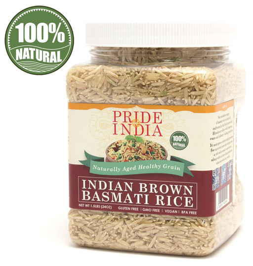 Extra Long Indian Brown Basmati Rice - Naturally Aged Healthy Grain Jar-1