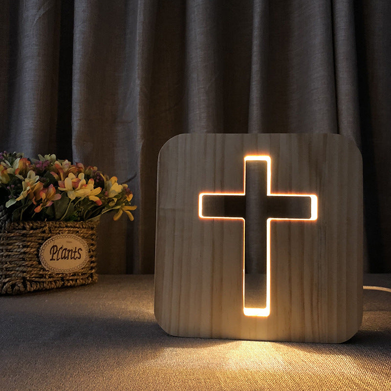 3D Cross Pine Wood LED Table Night Light Lamp - Culture Kraze Marketplace.com