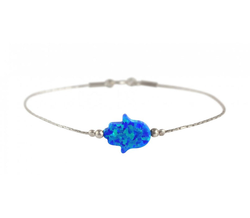Blue Opal Hamsa Silver Bracelet - Culture Kraze Marketplace.com