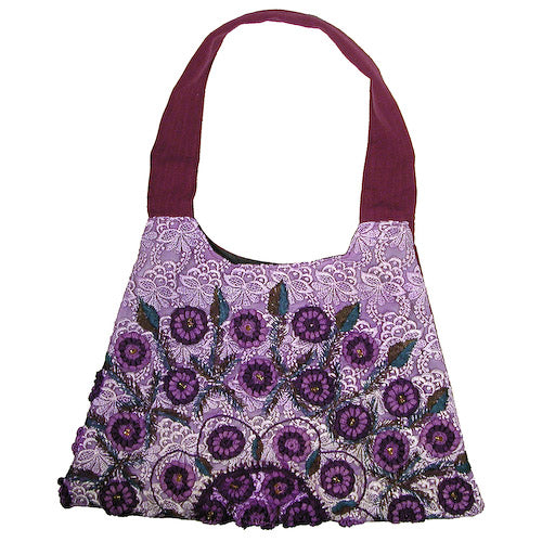 <center> Rococo Handbag made in Guatemala - Purple Trapezoid  </br> Measures 17" wide x 12" high</center>