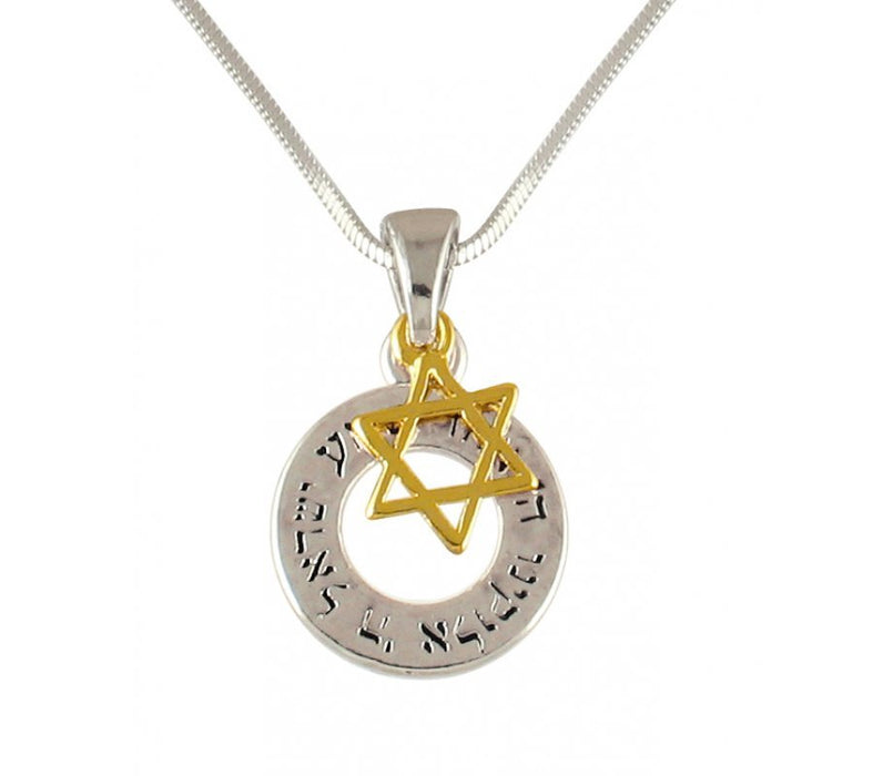 Rhodium Necklace Double Pendants - Silver Shema Israel and Gold Star of David - Culture Kraze Marketplace.com