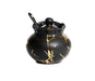 Pomegranate Ceramic Honey Dish with Lid and Spoon - Black with Gold Streaks - Culture Kraze Marketplace.com