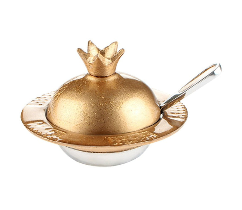 Aluminum Honey Dish with Pomegranate Lid and Spoon - Gold - Culture Kraze Marketplace.com