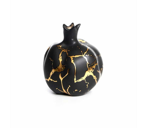 Decorative Ceramic Pomegranate - Black and Gold Streaks - Culture Kraze Marketplace.com
