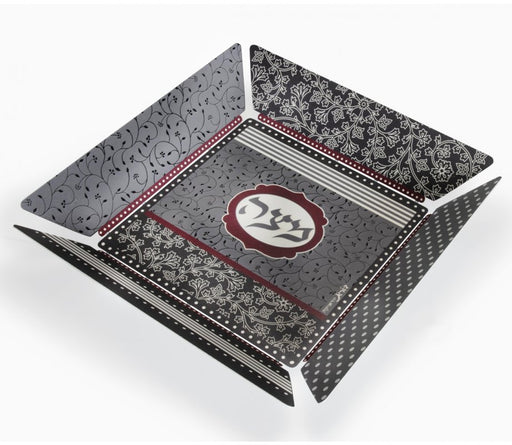 Dorit Judaica Matzah Tray with Flower and Leaf Design - Maroon and Black - Culture Kraze Marketplace.com