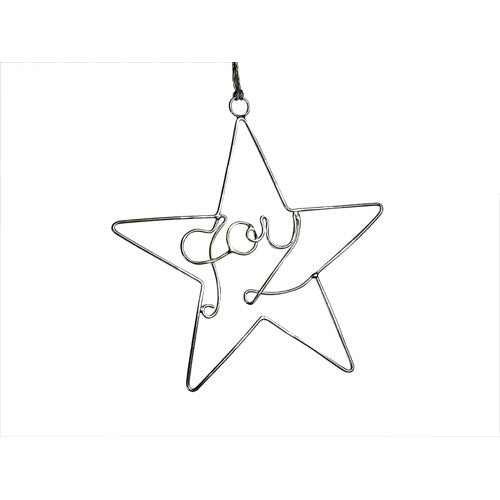 <center>Recycled Wire Joy Star Ornament</br>Measures 5-1/4" width - Handmade in India</center>