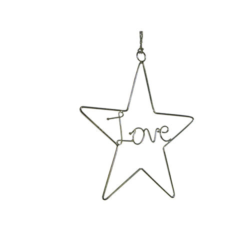 <center>Recycled Wire Love Star Ornament</br>Measures 5-1/4" width - Handmade in India</center>