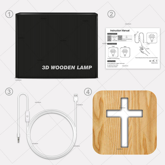 3D Cross Pine Wood LED Table Night Light Lamp - Culture Kraze Marketplace.com