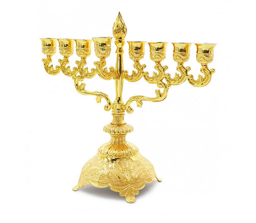 Decorative Gold Chanukah Menorah, Filigree with Flame Rod - 11.4 Inches High - Culture Kraze Marketplace.com