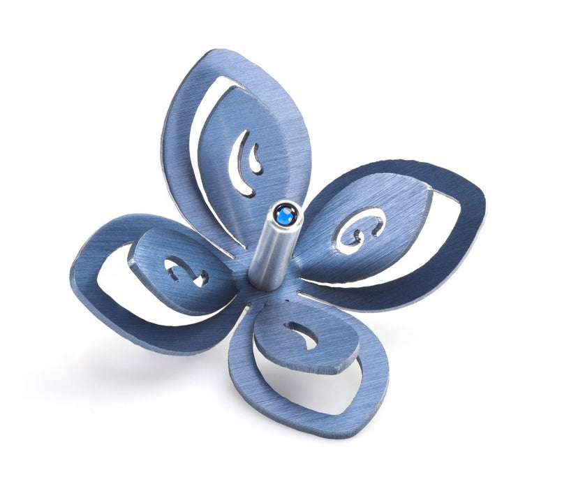 Adi Sidler Anodized Aluminum Chanukah Dreidel, Flower Design - Blue - Culture Kraze Marketplace.com
