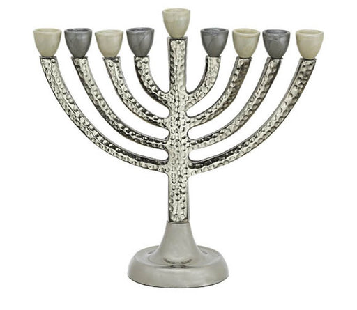 Chanukah Menorah Classic Design, Hammered Aluminum - Colored Candle Holders - Culture Kraze Marketplace.com