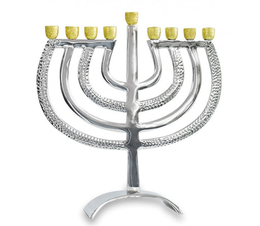 Graceful Hammered Branches Menorah with Glittering Gold Cups - 12.5 Inches - Culture Kraze Marketplace.com