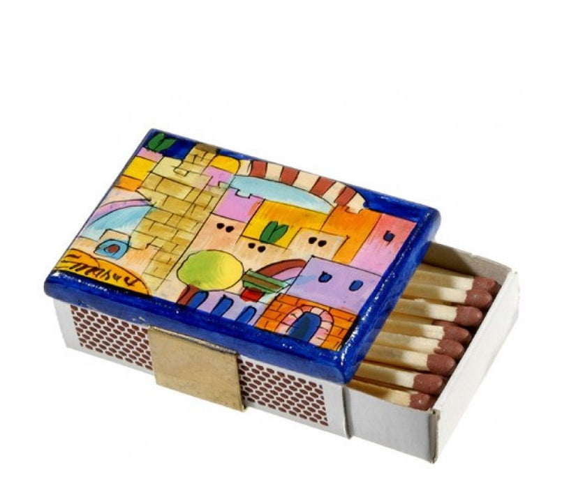 Yair Emanuel Painted Wood Matchbox Holder - Jerusalem & Tower of David - Culture Kraze Marketplace.com