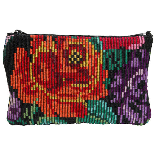 <center>Huipil Zipper Purse - Floral</br>Made in Guatemala from a Recycled Huipil</br>Measures: 6" wide x 4" high</center>
