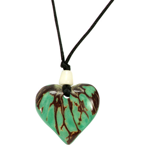 <center>Green Tagua Heart Pendant</br>Handmade in Ecuador</center>