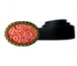 Woman's Belt with Oval Pink Flower Design Buckle by Iris Design - Culture Kraze Marketplace.com